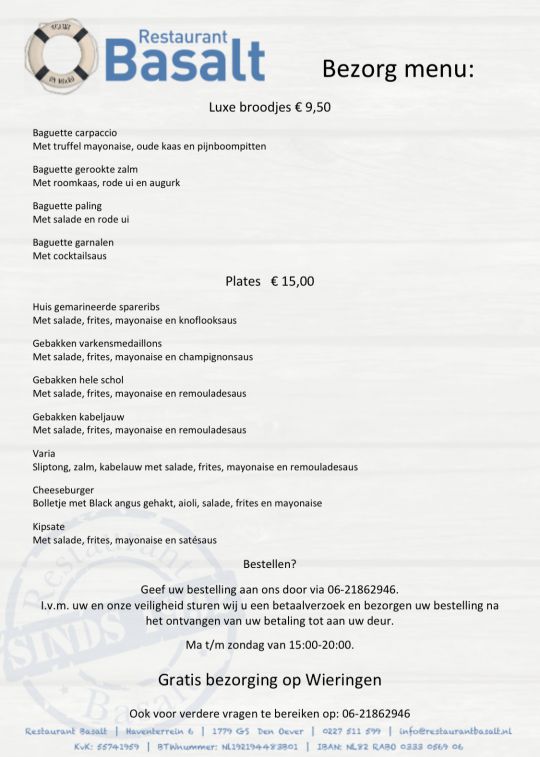 Restaurant Basalt bezorgt